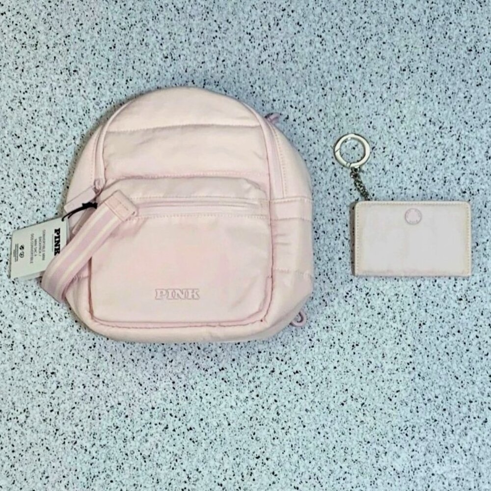 Victoria's Secret PINK Mini CONVERTIBLE Backpack Purse & Card Case PINK TULIP